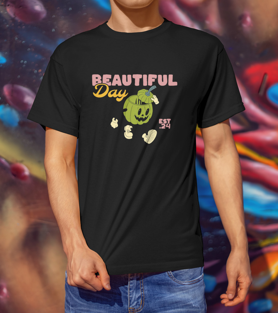 BEAUTIFUL DAY EST. 24 PUMPKIN CHARACTER KEEP TRYING STAY ENTHUSIASTIC T-Shirt