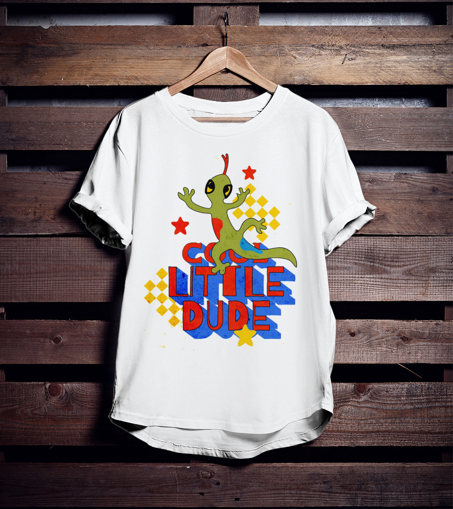Cool Little Dude Lizard With Stars And Checkerboard T-Shirt