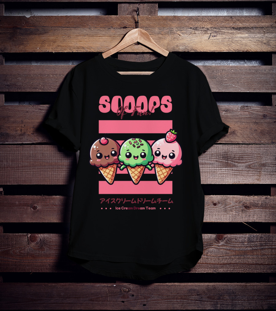 Scoops Of Fun Ice Cream Dream Team Kawaii Cones T-Shirt