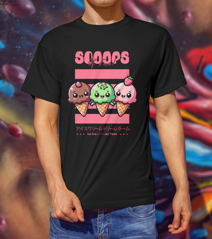 Scoops Of Fun Ice Cream Dream Team Kawaii Cones T-Shirt