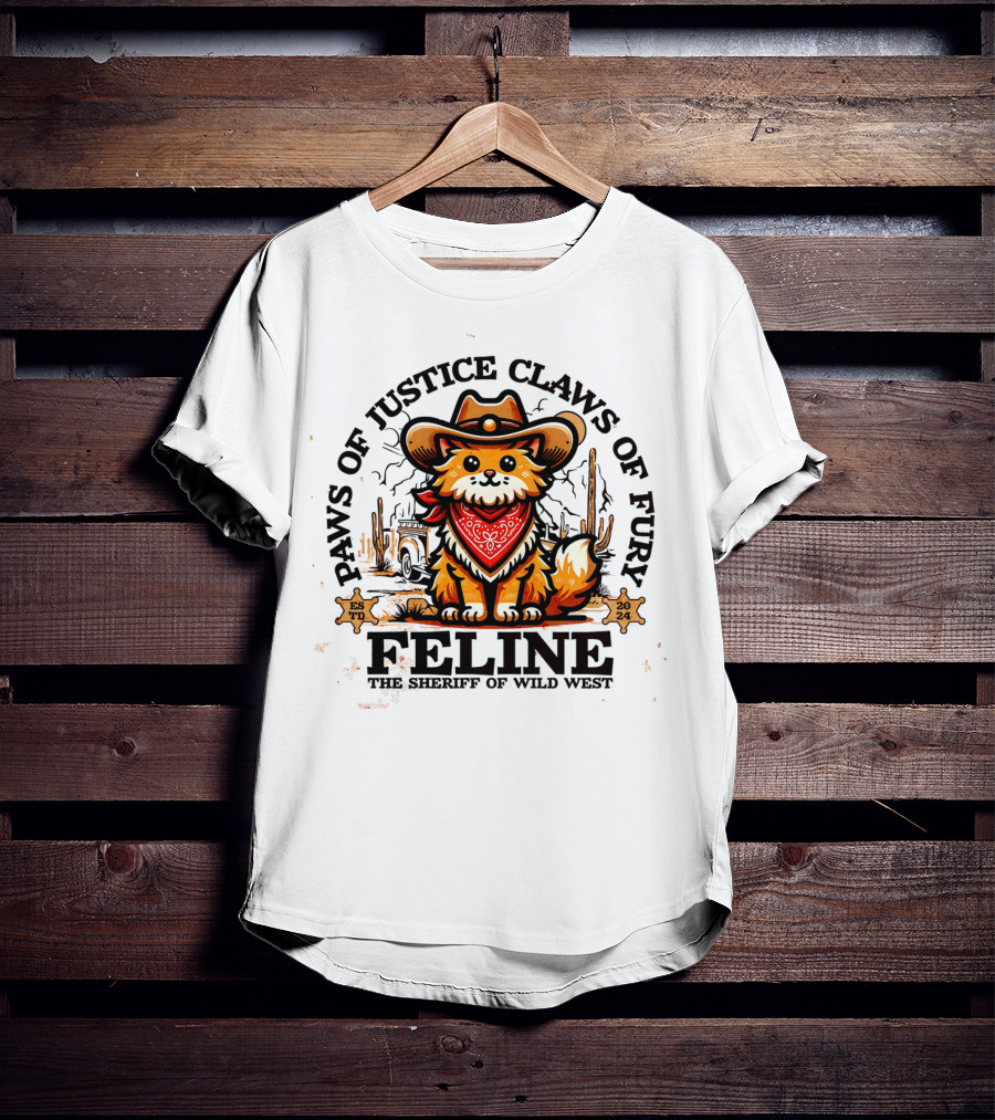 Paws Of Justice Claws Of Fury Feline The Sheriff Of Wild West T-Shirt