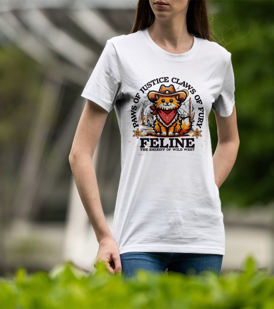 Paws Of Justice Claws Of Fury Feline The Sheriff Of Wild West T-Shirt
