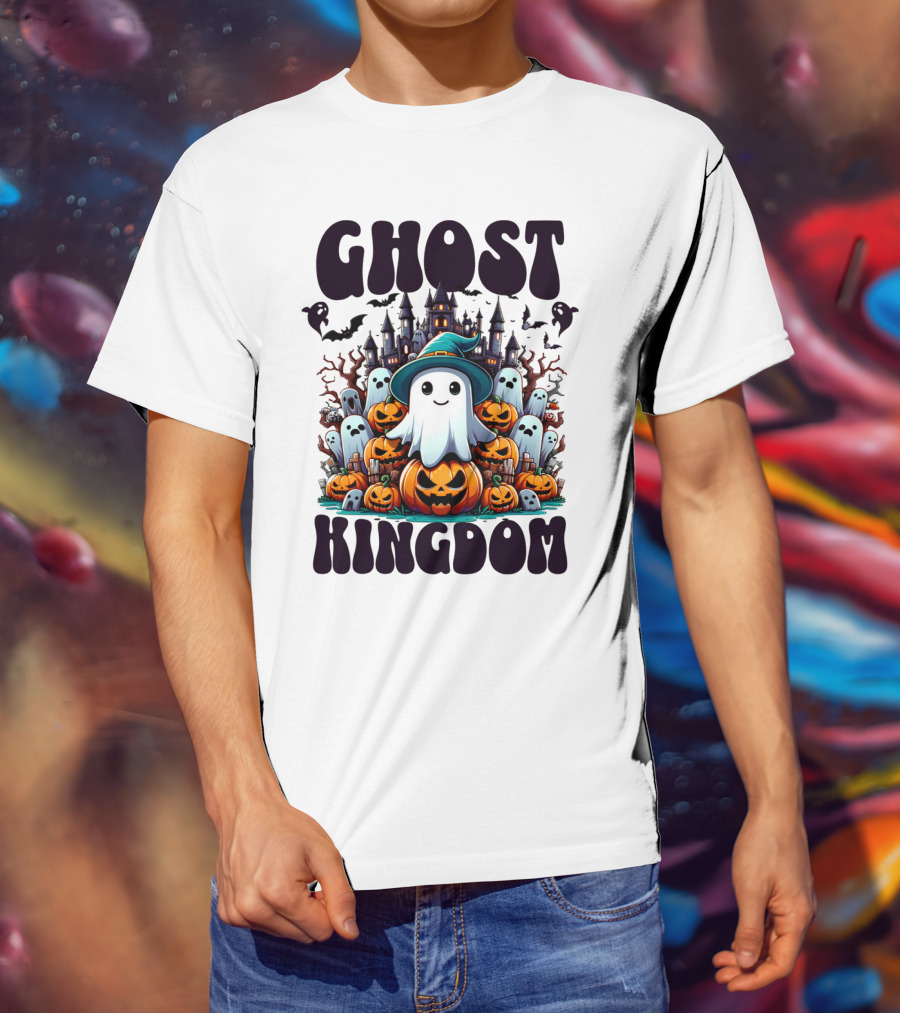 Ghost Kingdom Halloween Ghosts And Pumpkins Witches Hat Haunted Castle T-Shirt