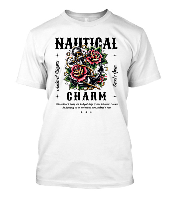Nautical Charm Anchored Elegance Ocean's Grace Rose Ribbon T-Shirt