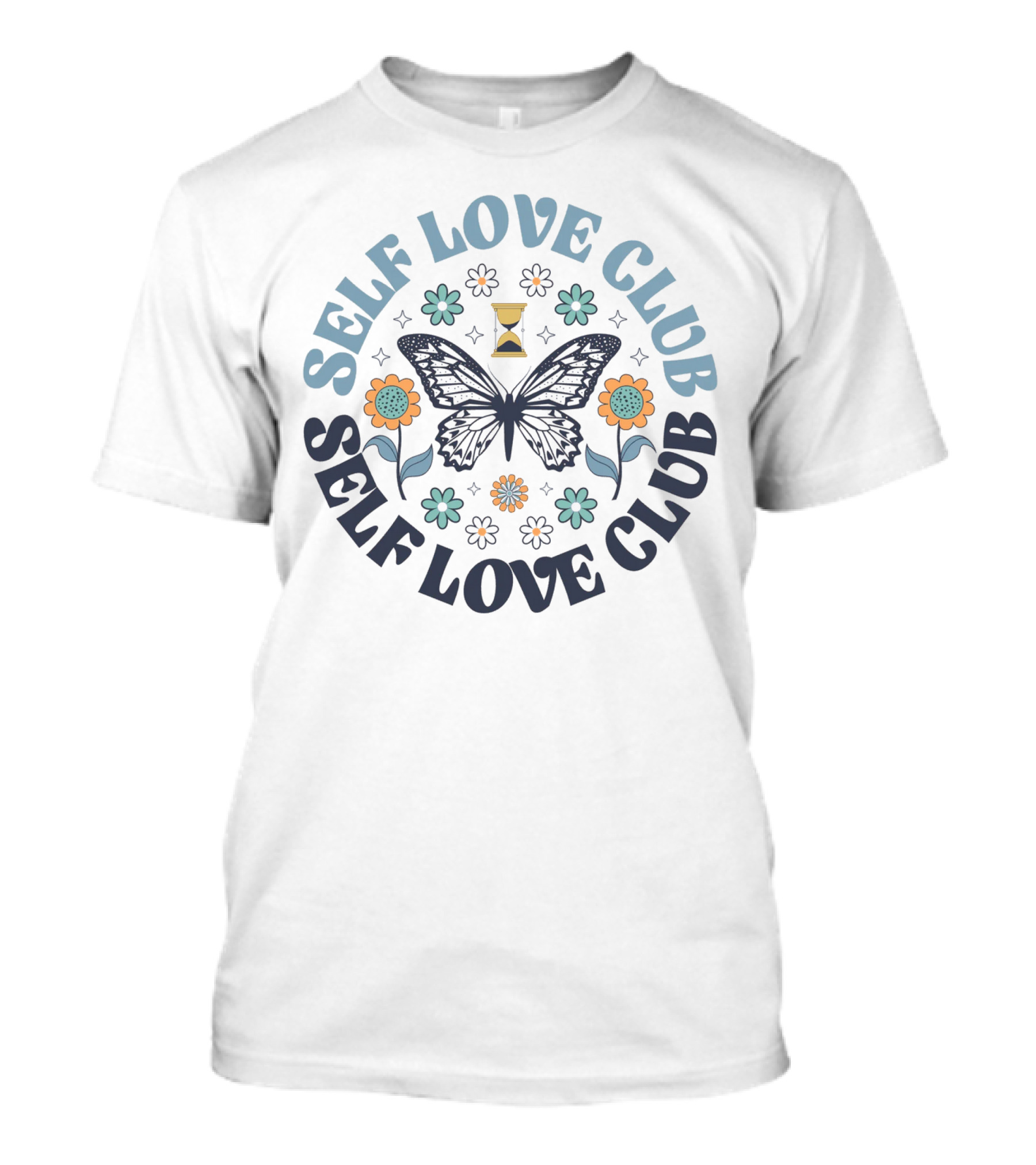 Self Love Club Boho Floral Butterfly With Flowers And Hourglass T-Shirt