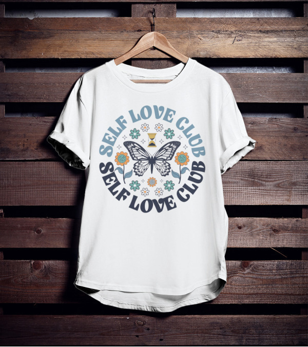 Self Love Club Boho Floral Butterfly With Flowers And Hourglass T-Shirt