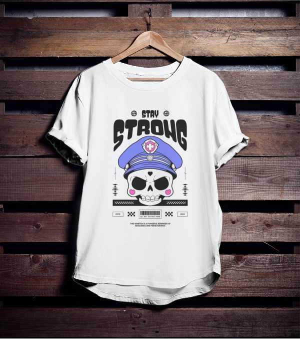 Skull With Blue Hat Stay Strong Resilience And Perseverance T-Shirt