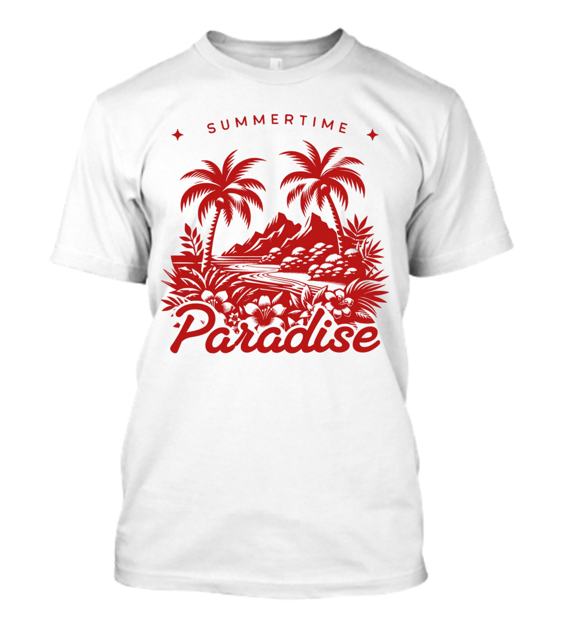 Summertime Paradise Palm Trees And Mountains Landscape T-Shirt