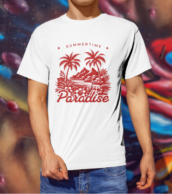 Summertime Paradise Palm Trees And Mountains Landscape T-Shirt