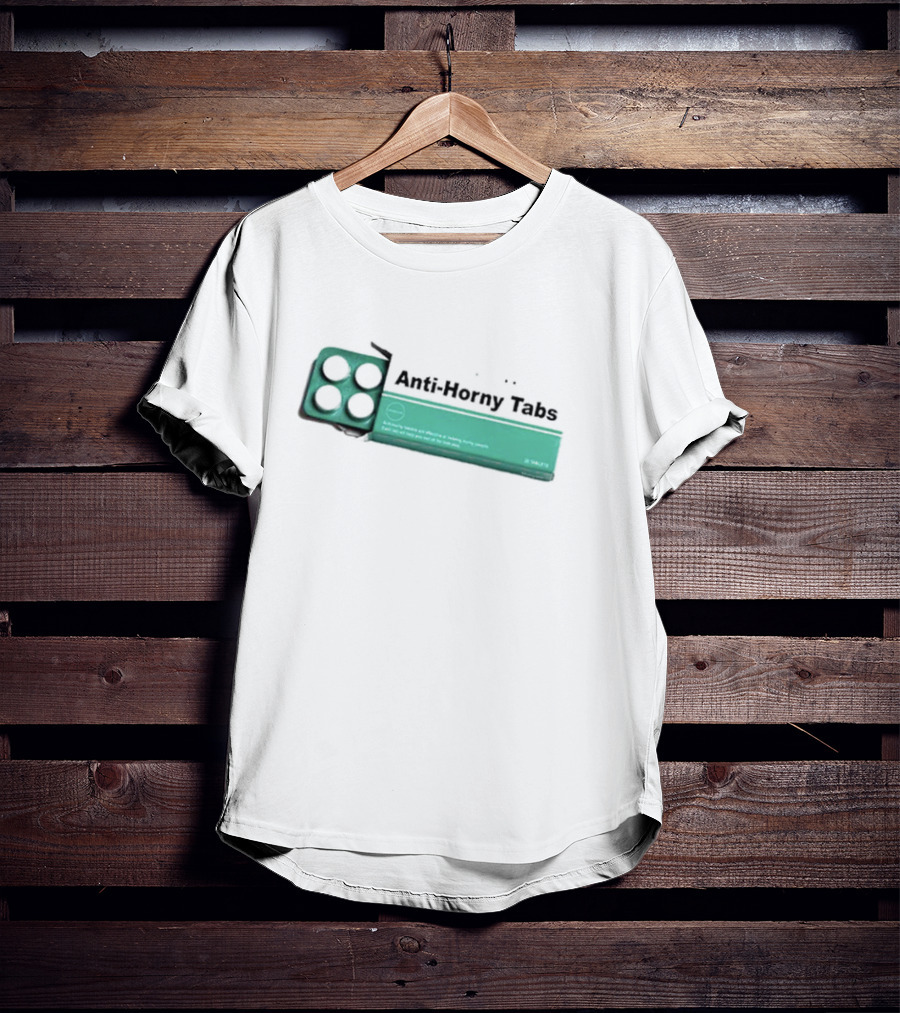 Anti-Horny Tabs Green Box Quirky Text Pills T-Shirt