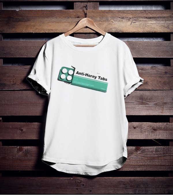 Anti-Horny Tabs Green Box Quirky Text Pills T-Shirt