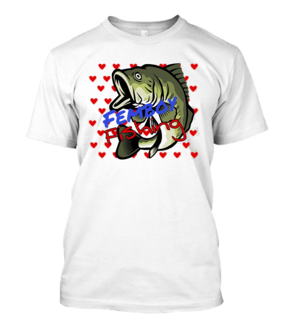 Femboy Fishing With Heart Pattern And Big Mouth Bass T-Shirt