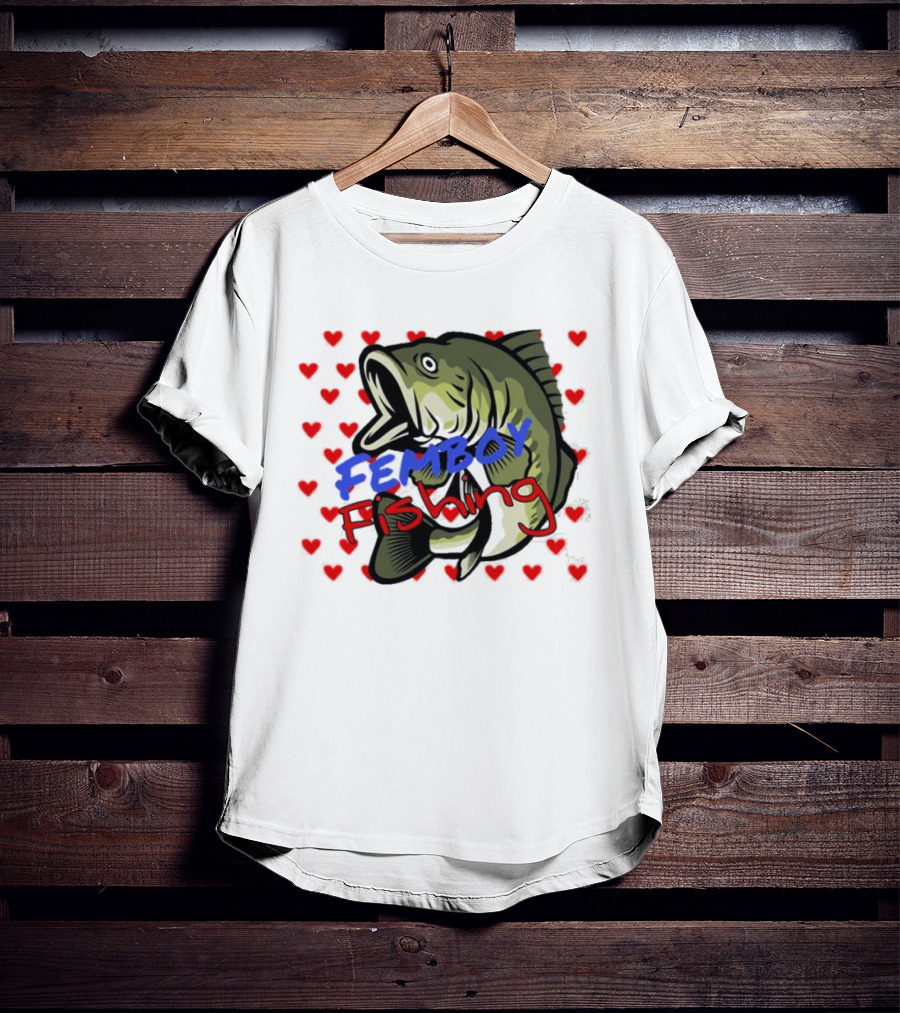 Femboy Fishing With Heart Pattern And Big Mouth Bass T-Shirt