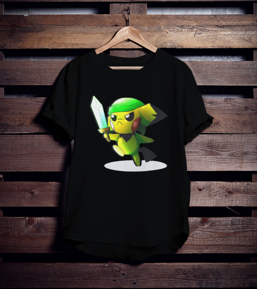 Pikachu Dressed As Link From The Legend Of Zelda With Sword In Hand T-Shirt