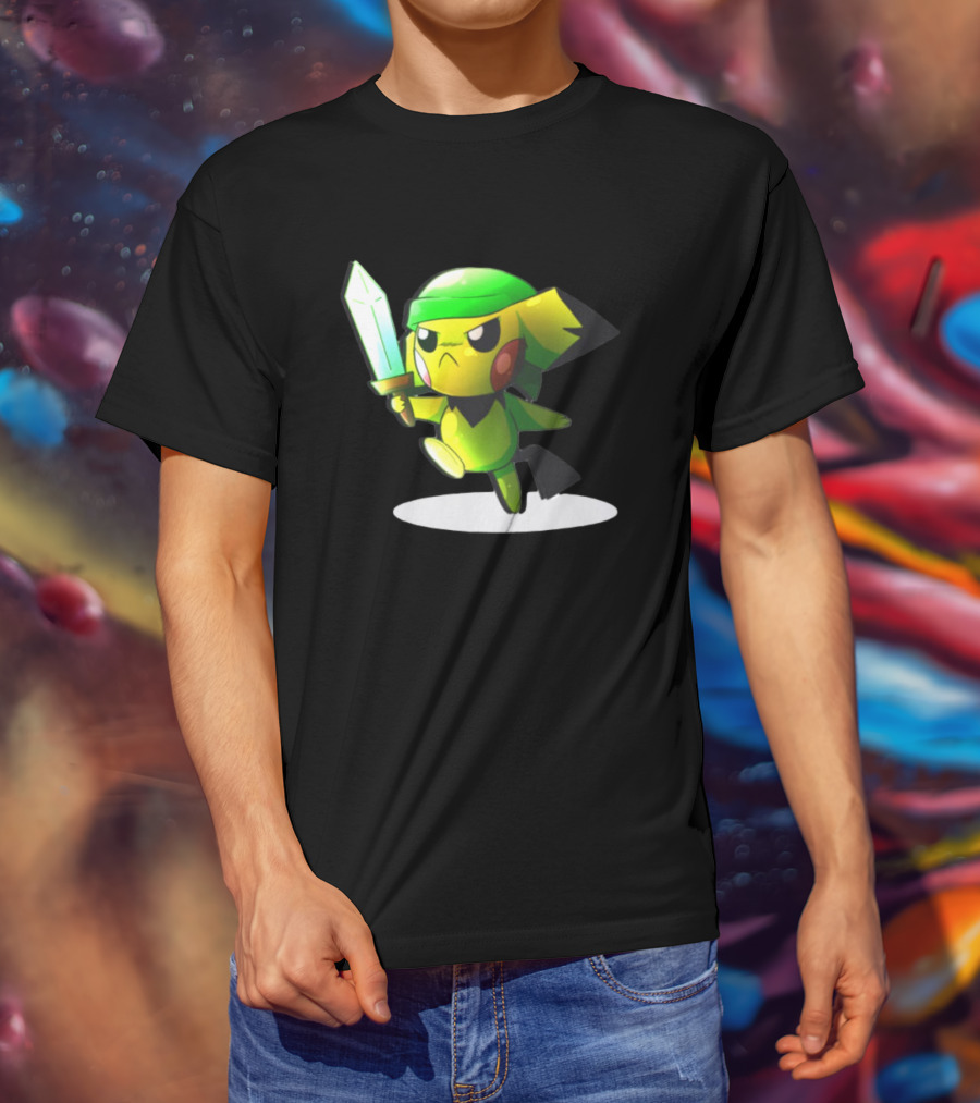 Pikachu Dressed As Link From The Legend Of Zelda With Sword In Hand T-Shirt