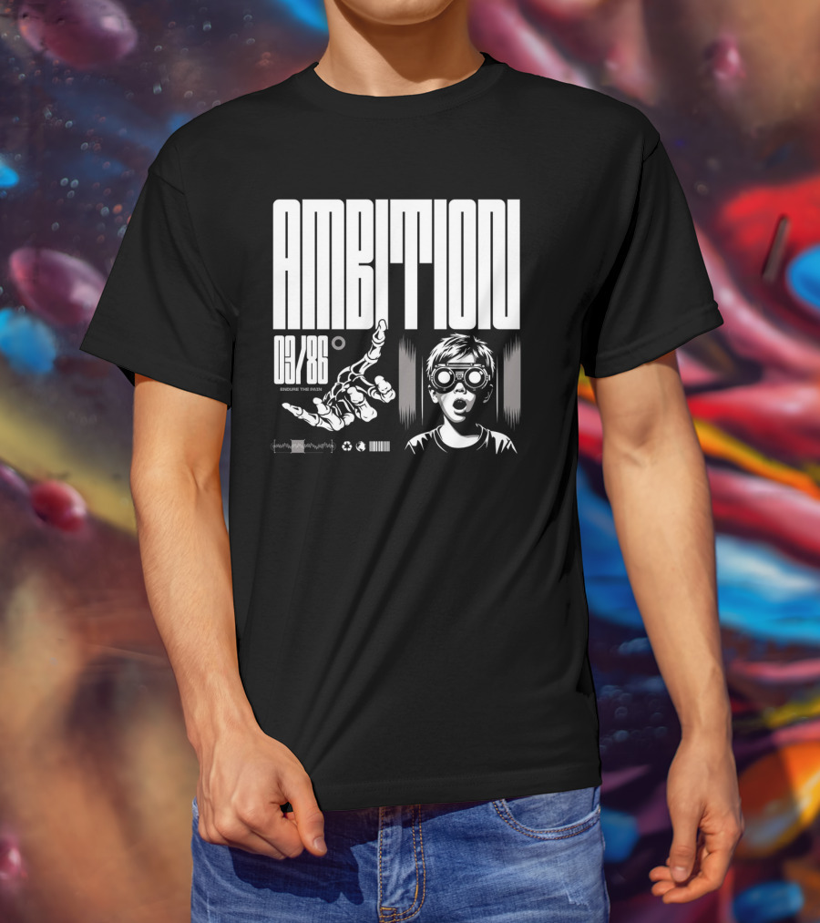 AMBITION 03/86 Embrace The Dawn Child With Goggles And Robotic Hand T-Shirt