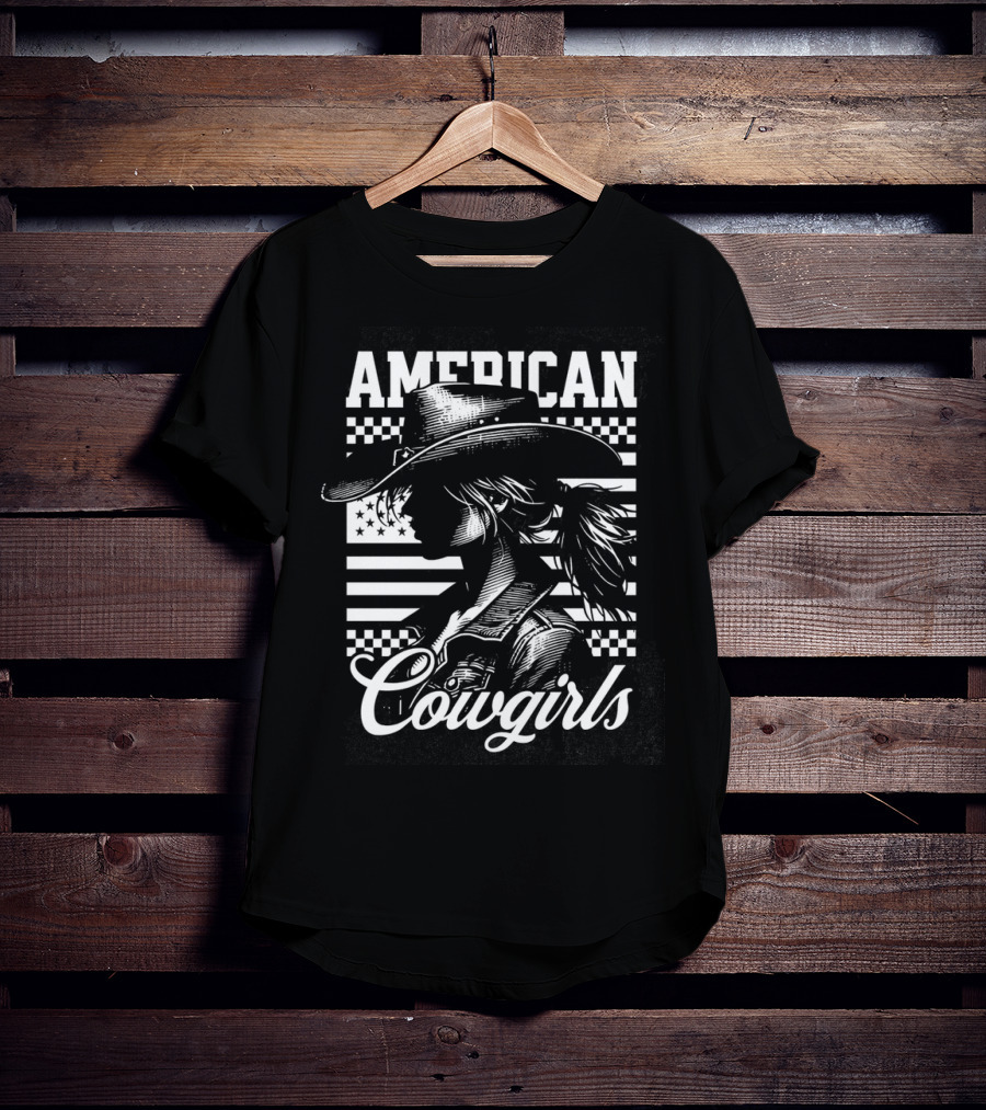 American Cowgirls Vintage Western Style Cowboy Hat Retro Flag T-Shirt