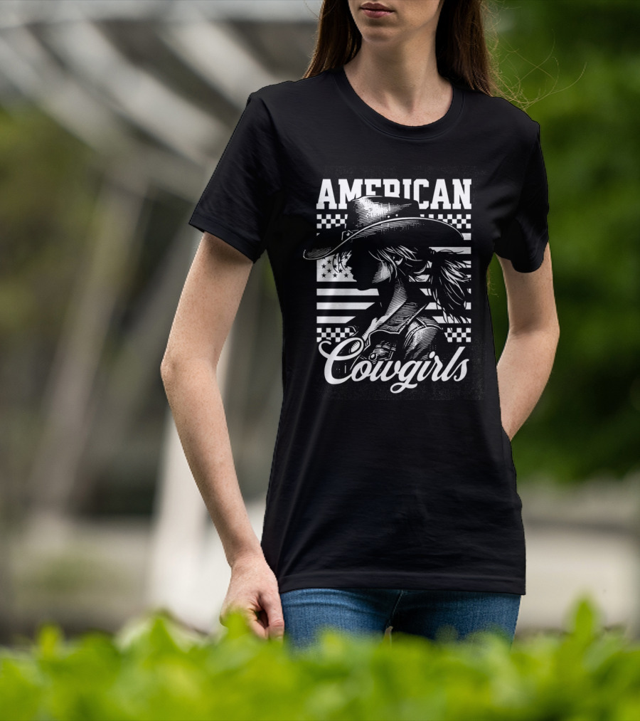 American Cowgirls Vintage Western Style Cowboy Hat Retro Flag T-Shirt