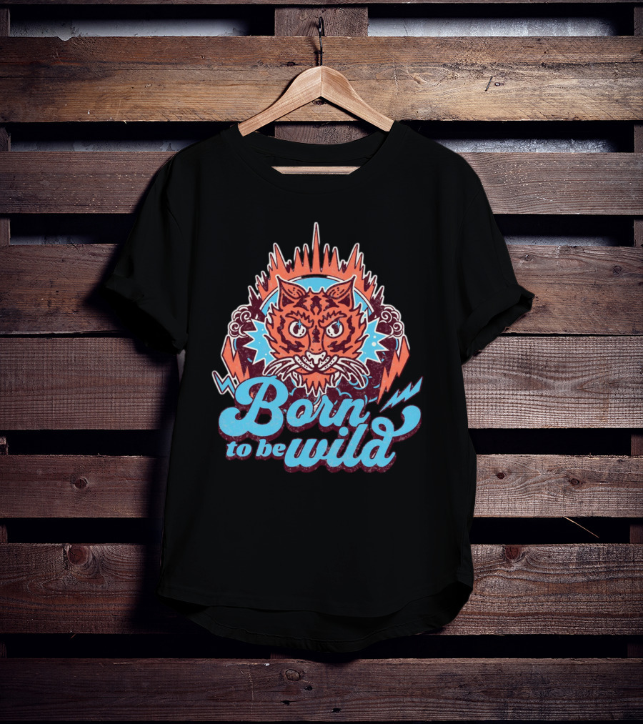 Born To Be Wild Tiger Vintage Style Retro Lightning Burst T-Shirt