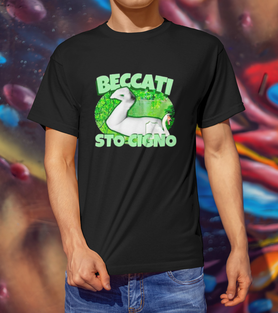 Beccati Sto Cigno Goose Meme - Italian Humor With Green Lake Background T-Shirt