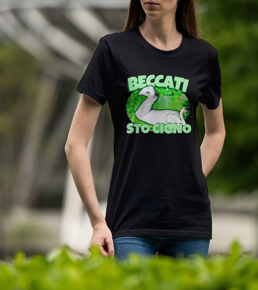 Beccati Sto Cigno Goose Meme - Italian Humor With Green Lake Background T-Shirt