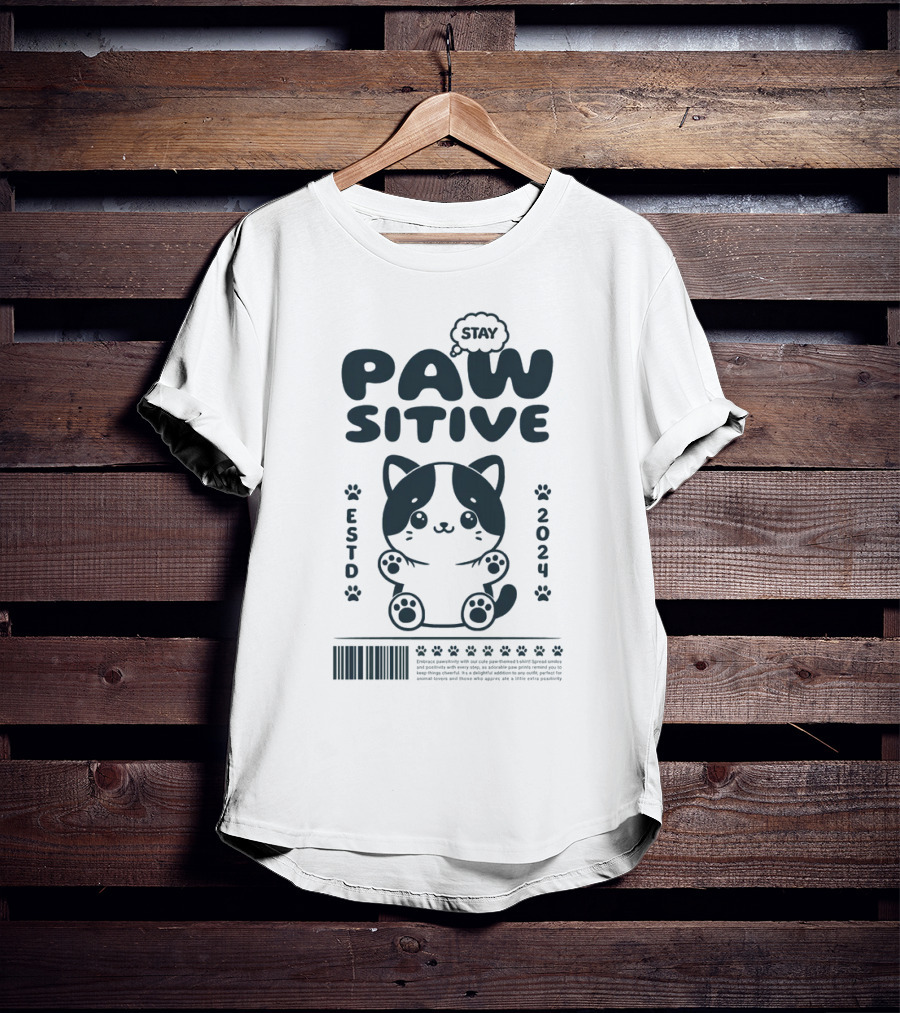 Stay Pawsitive Cute Cat ESTD T-Shirt