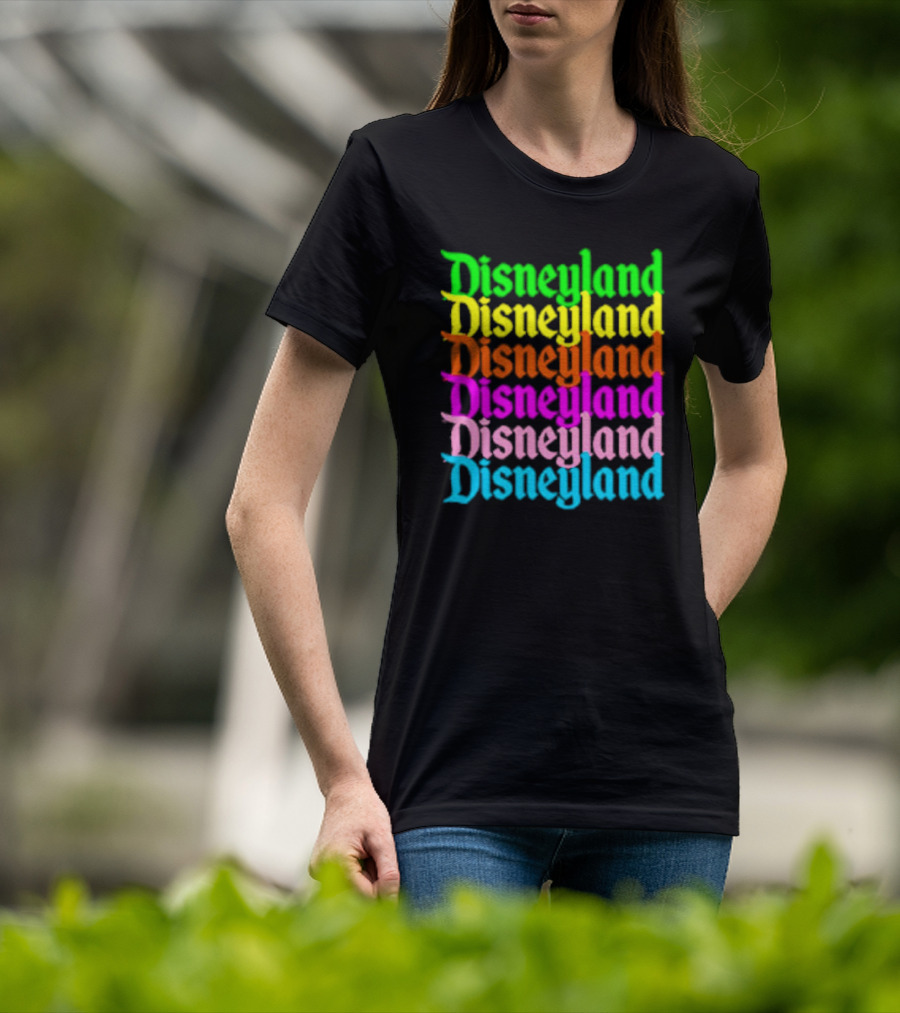 Disneyland Rainbow Multicolor Text Stacked T-Shirt