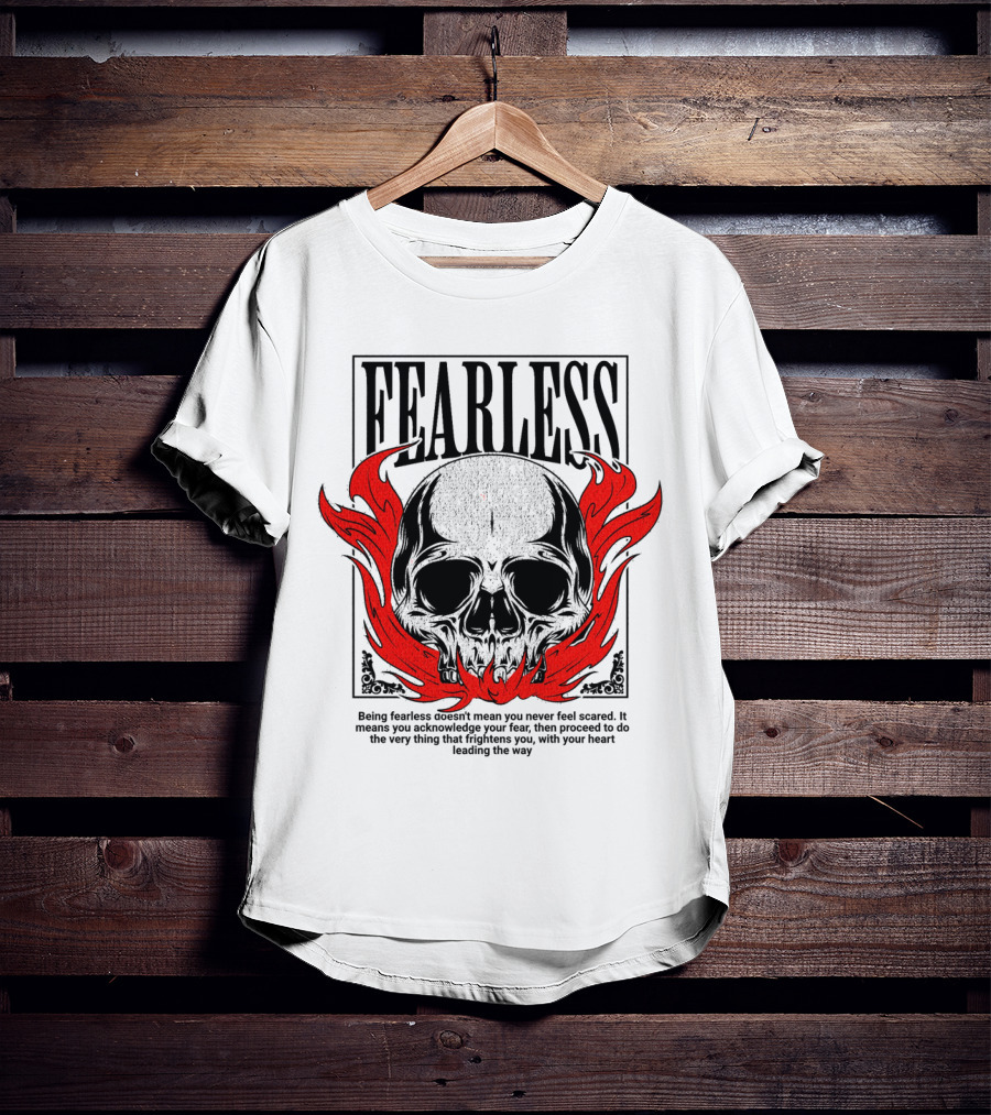 FEARLESS Skull With Red Flames Street Wear T-Shirt