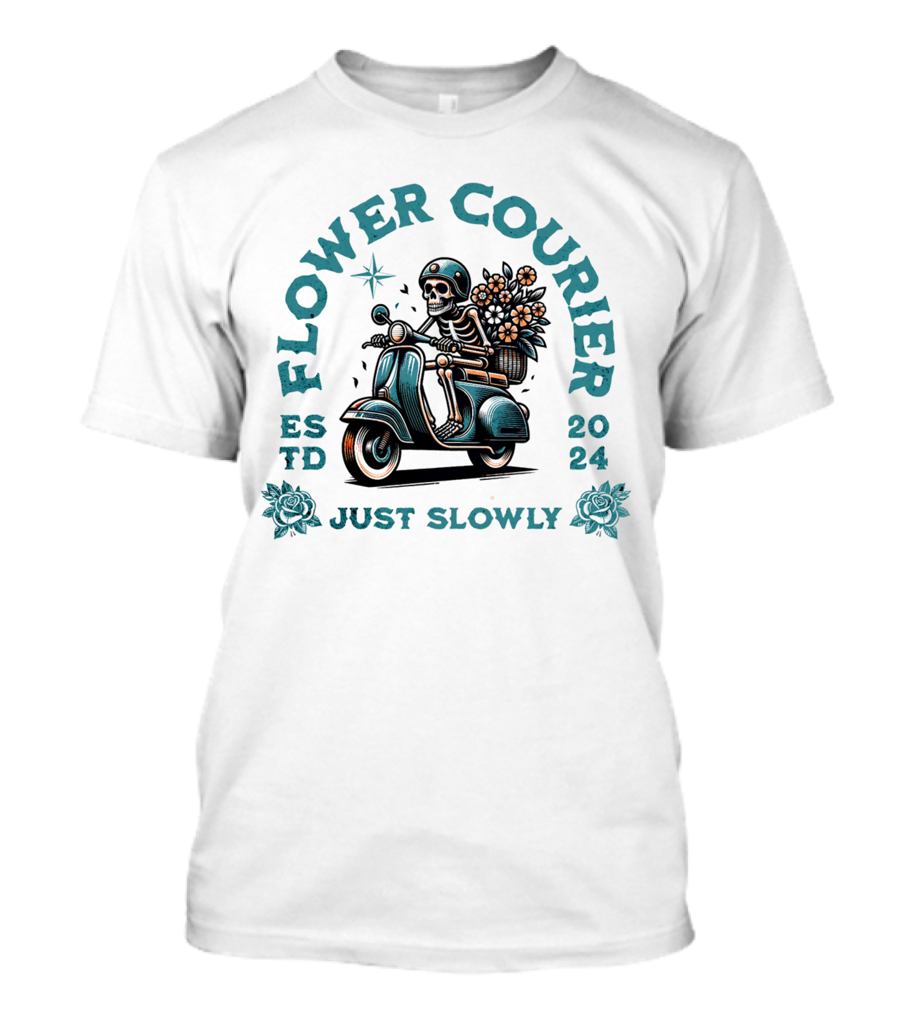 Flower Courier Skeleton Vespa Rider Just Slowly T-Shirt