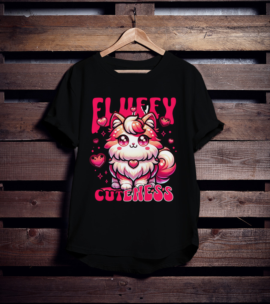 FLUFFY CUTENESS Heart-Eyed Kawaii Creature Surrounded By Little Hearts T-Shirt
