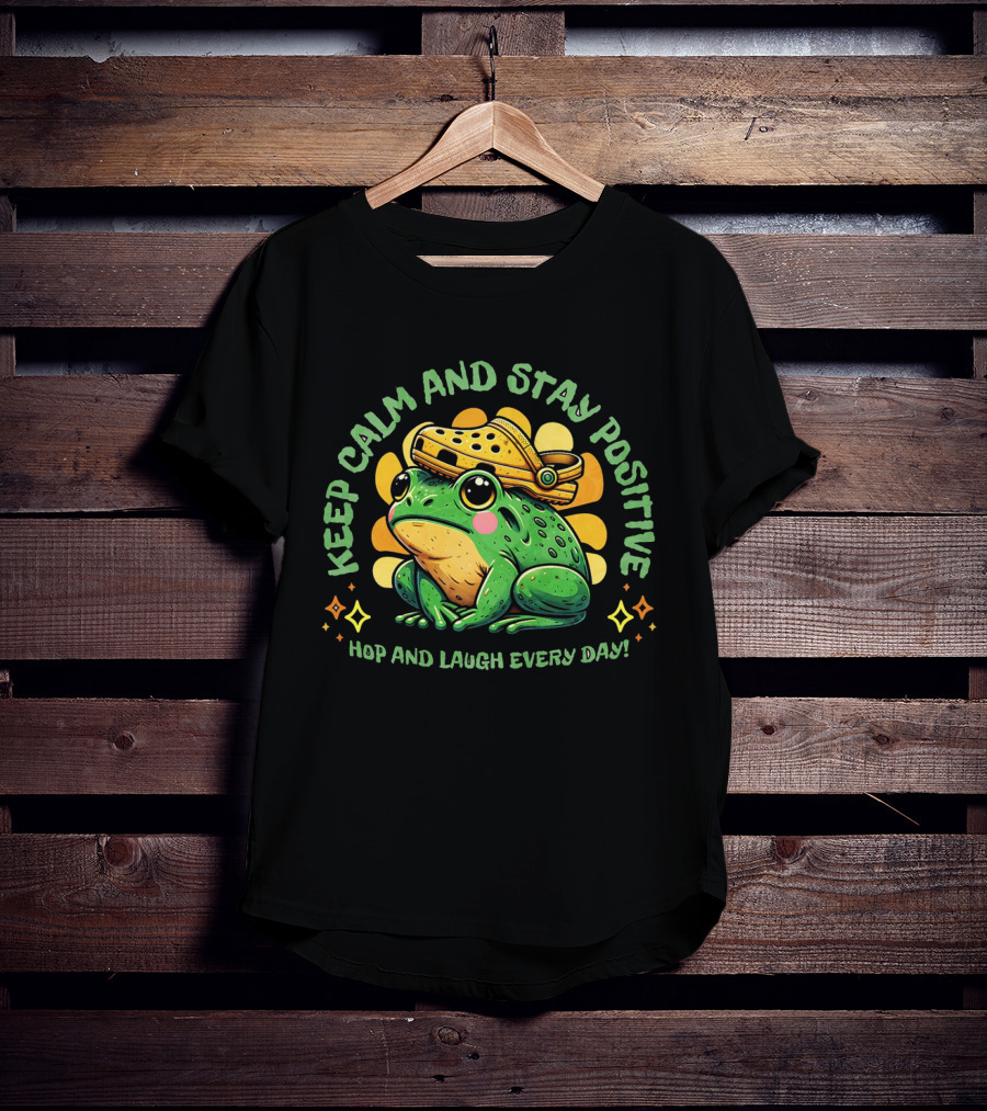 Keep Calm And Stay Positive Hop And Laugh Every Day Funny Frog Motivation T-Shirt