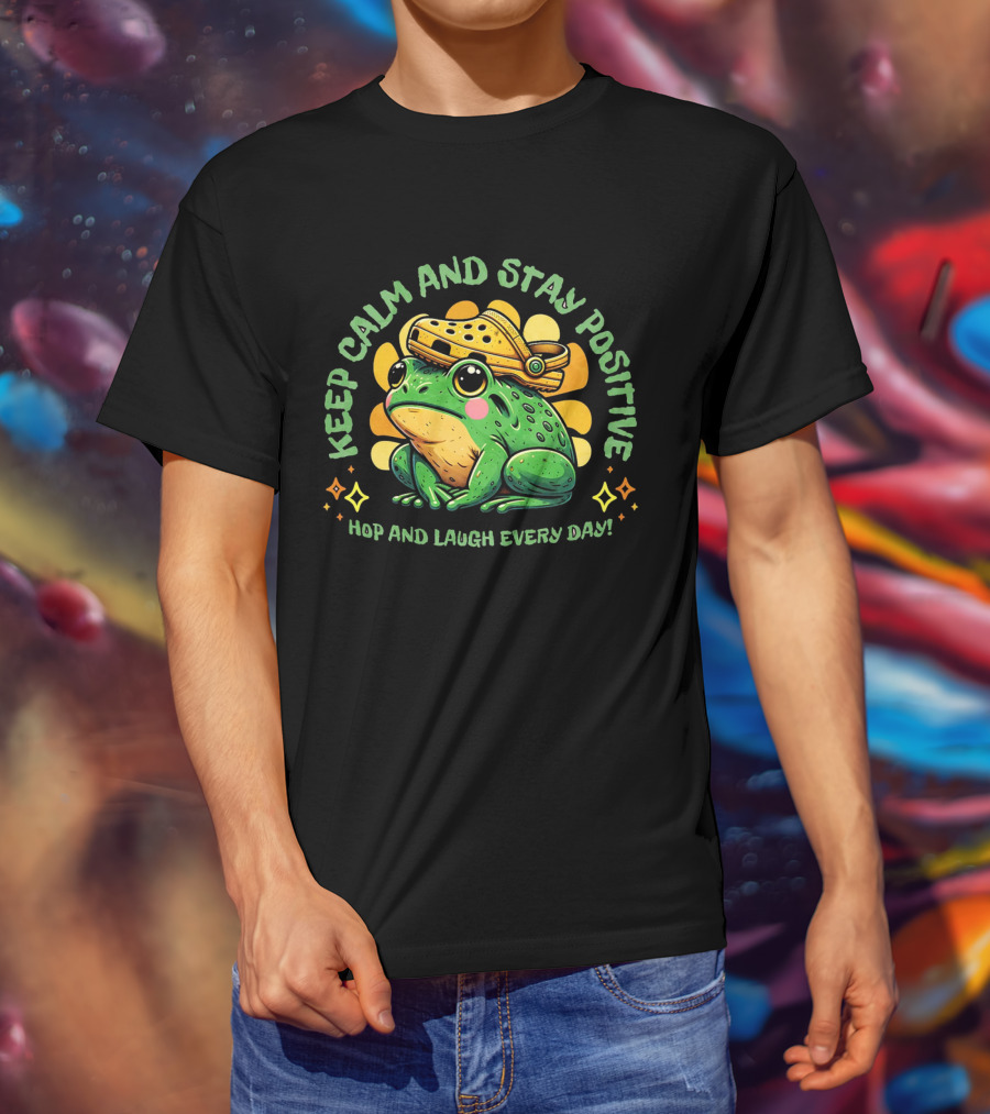 Keep Calm And Stay Positive Hop And Laugh Every Day Funny Frog Motivation T-Shirt