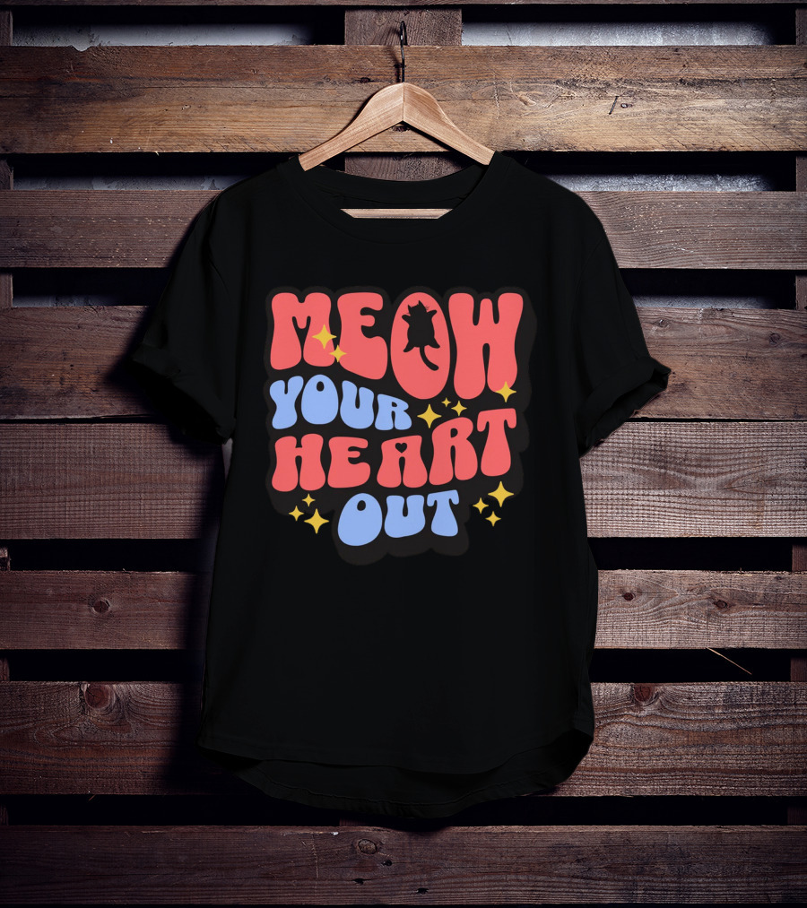 MEOW YOUR HEART OUT Retro Cat Stars T-Shirt