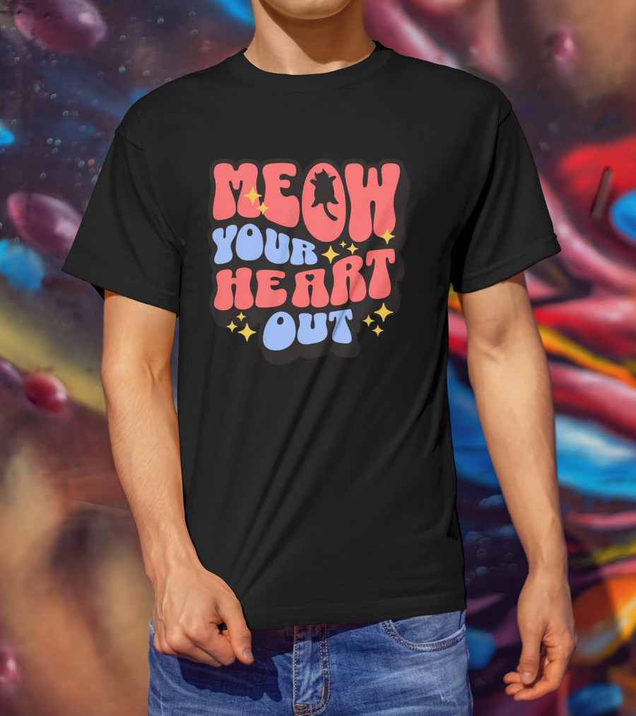 MEOW YOUR HEART OUT Retro Cat Stars T-Shirt