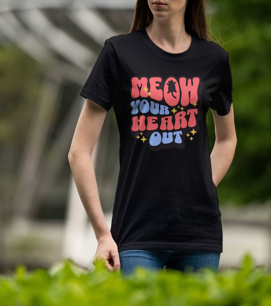 MEOW YOUR HEART OUT Retro Cat Stars T-Shirt
