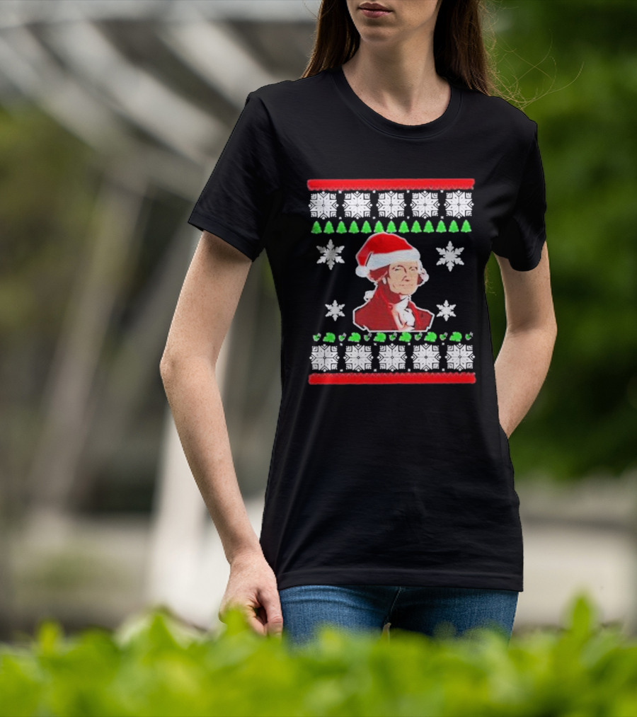 George Washington Christmas Santa Hat Snowflakes Ugly T-Shirt
