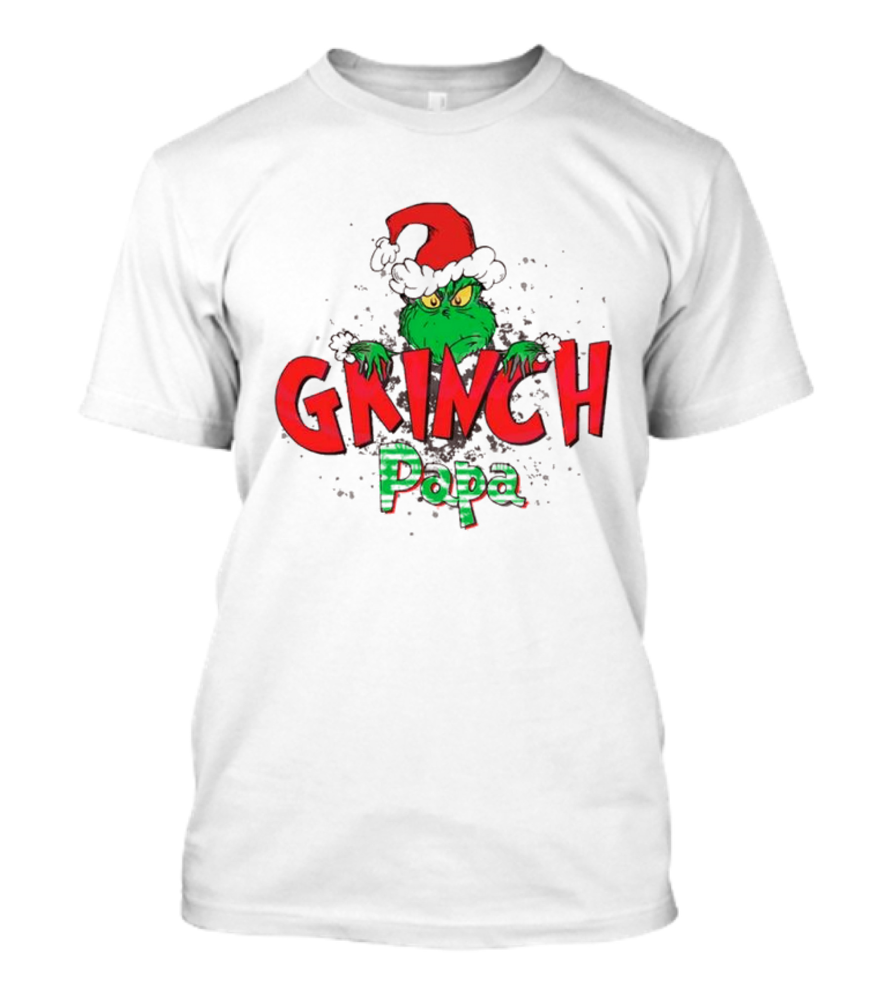 Grinch Christmas Papa Theme With Santa Hat T-Shirt