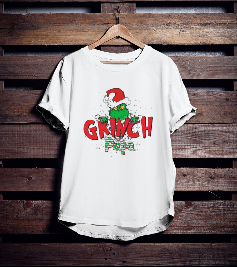 Grinch Christmas Papa Theme With Santa Hat T-Shirt
