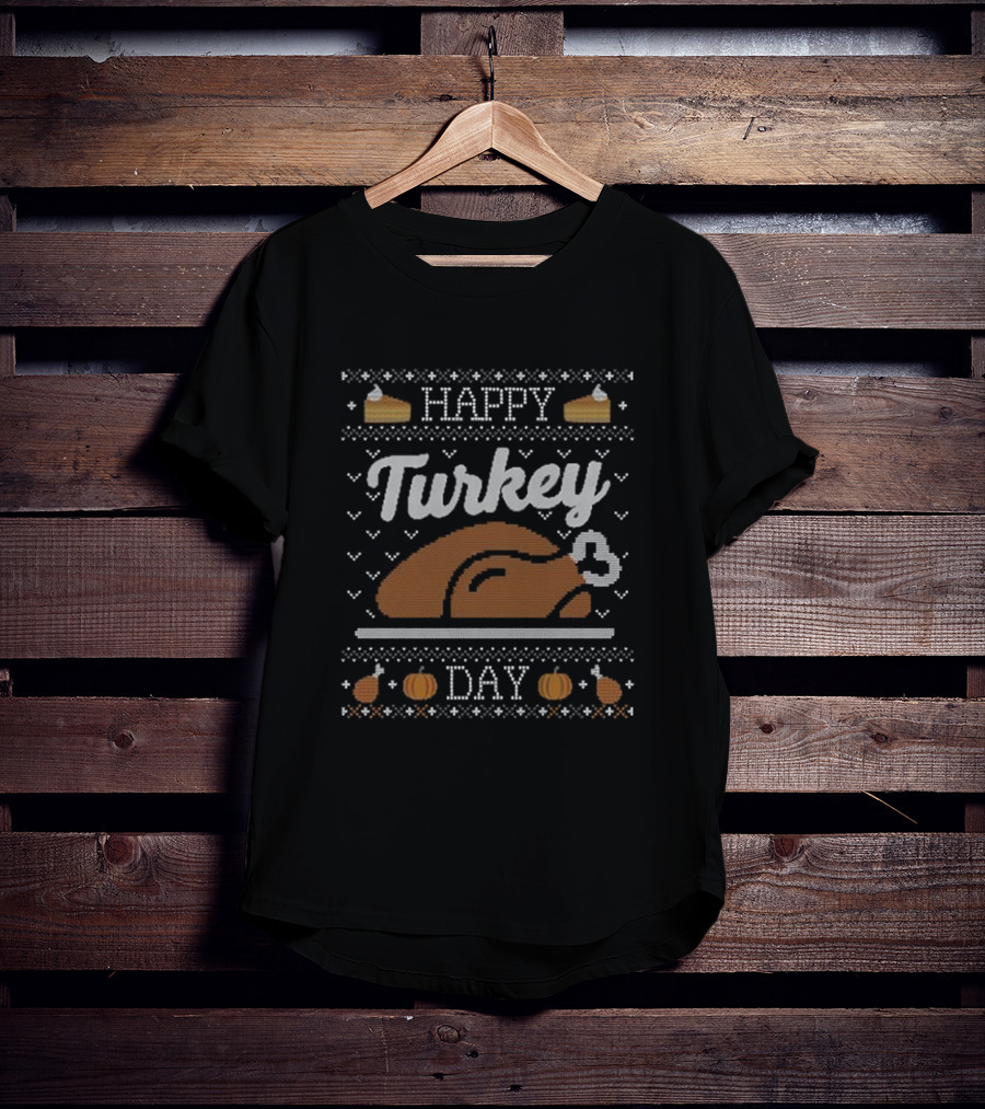 Happy Turkey Day Thanksgiving Pumpkin Pie Turkey T-Shirt
