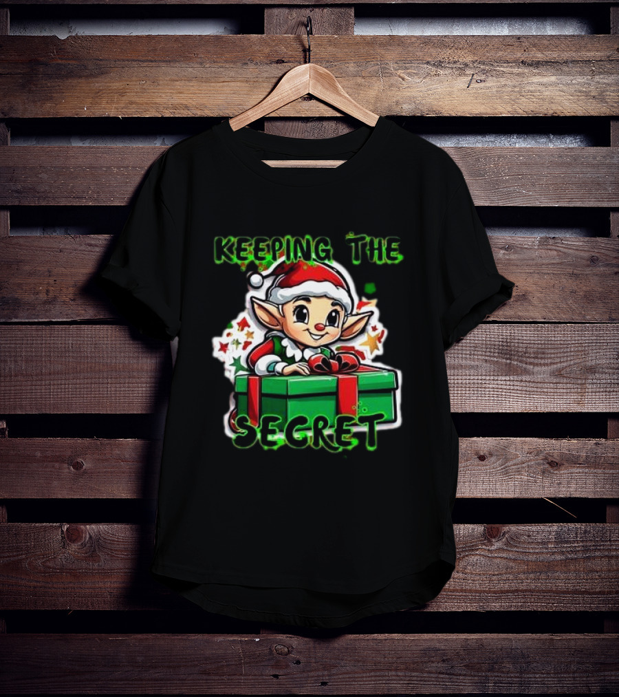 Keeping The Secret Christmas Elf With Present T-Shirt
