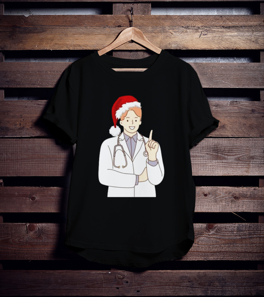Santa Hat Wearing Physician Doctor Merry Christmas T-Shirt