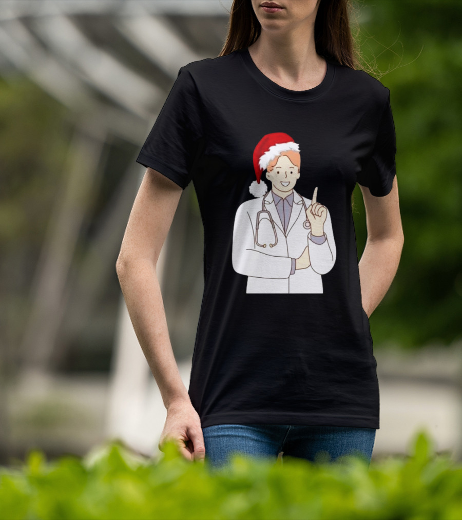 Santa Hat Wearing Physician Doctor Merry Christmas T-Shirt