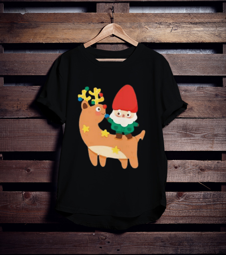 Cute Christmas Reindeer With Santa Riding T-Shirt