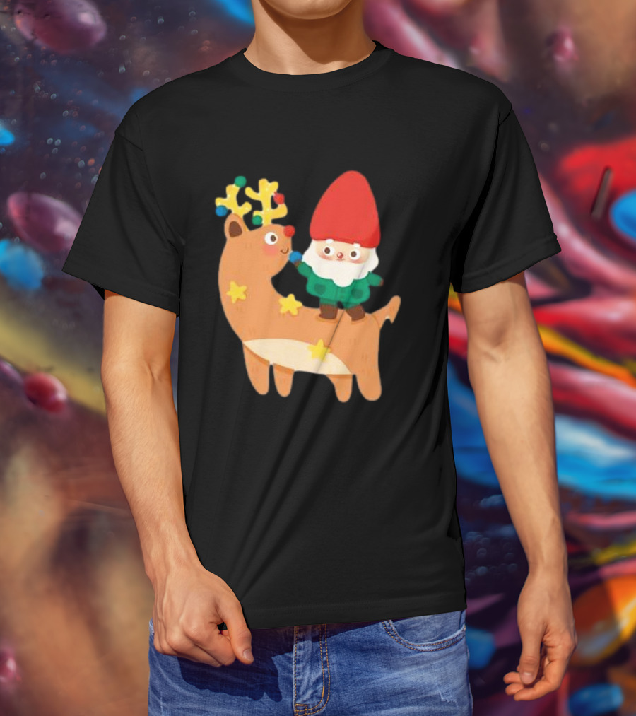 Cute Christmas Reindeer With Santa Riding T-Shirt