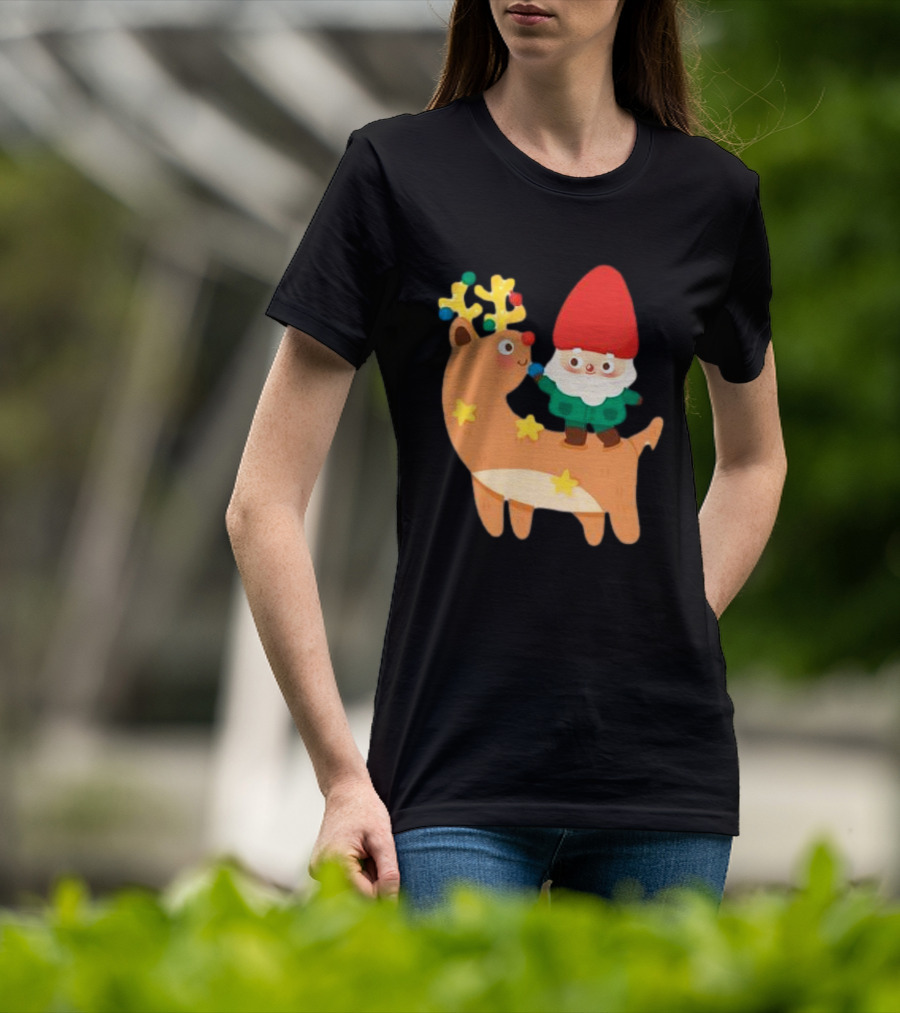 Cute Christmas Reindeer With Santa Riding T-Shirt