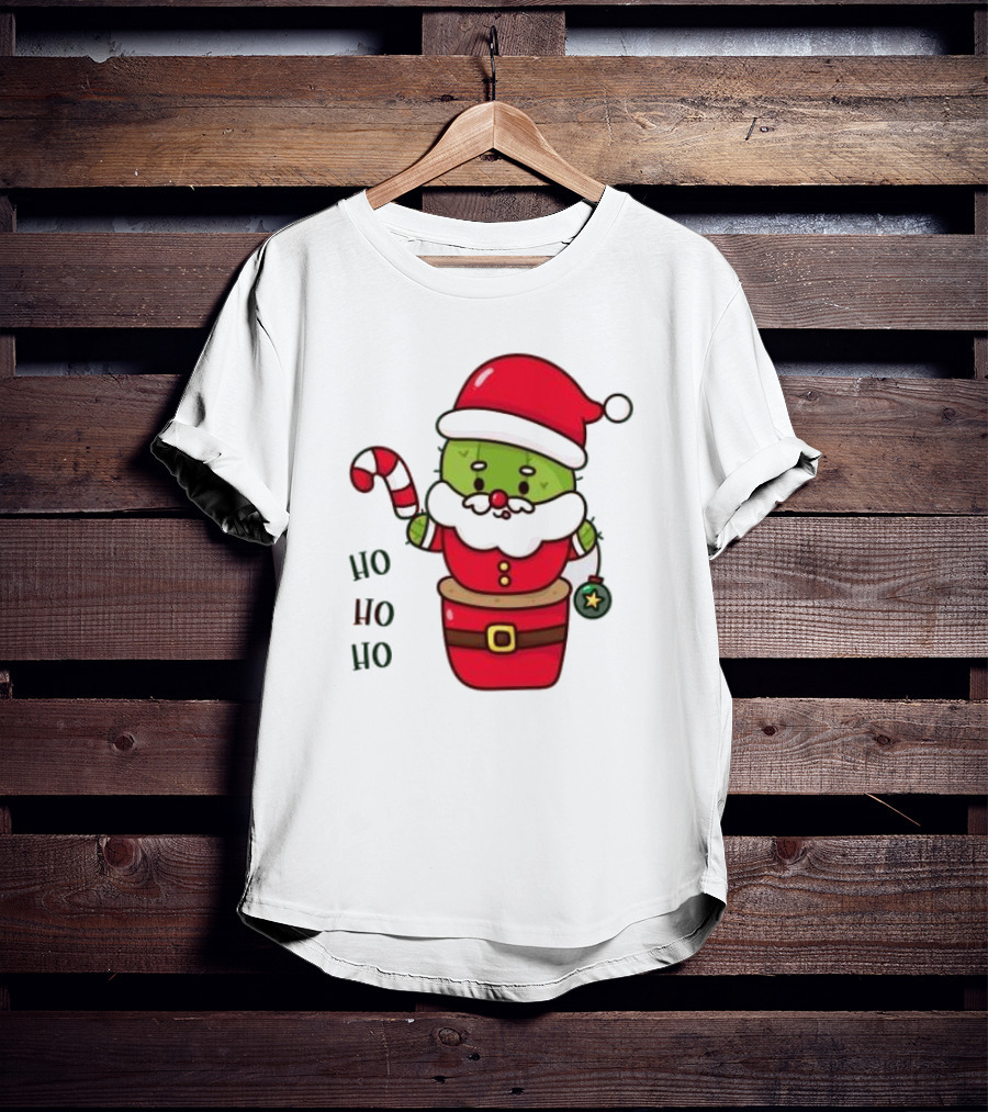 Santa Claus Ho Ho Ho Christmas Cactus Santa Suit Candy Cane T-Shirt