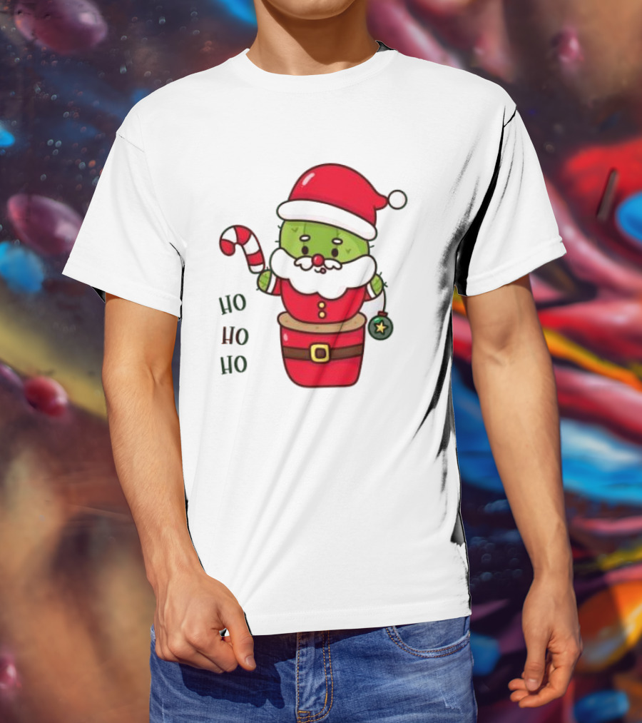 Santa Claus Ho Ho Ho Christmas Cactus Santa Suit Candy Cane T-Shirt