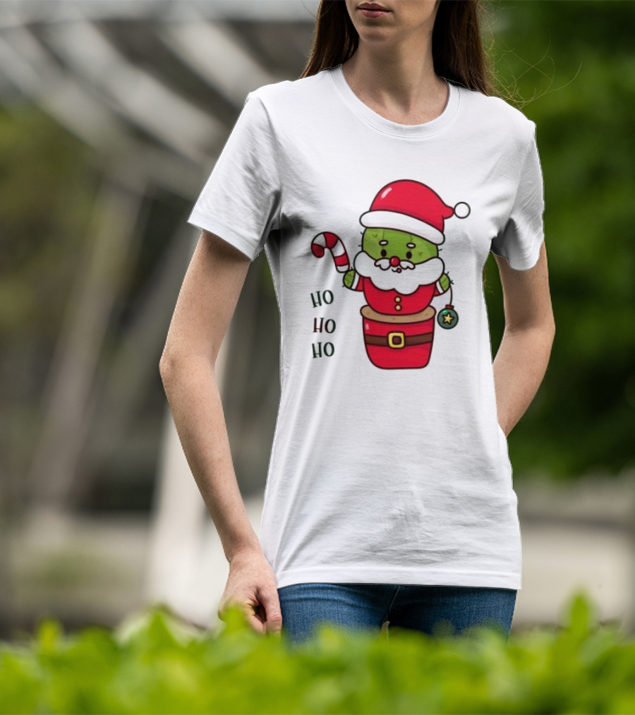 Santa Claus Ho Ho Ho Christmas Cactus Santa Suit Candy Cane T-Shirt