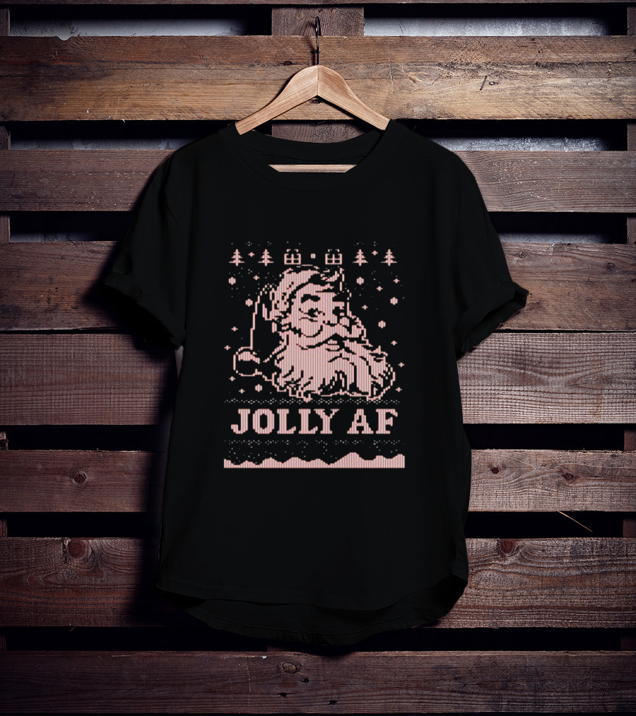 Jolly AF Santa Pixel Art Christmas T-Shirt
