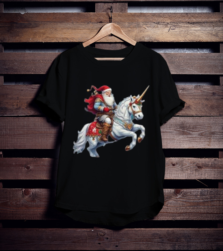 Santa Claus Riding Festive Unicorn Christmas T-Shirt